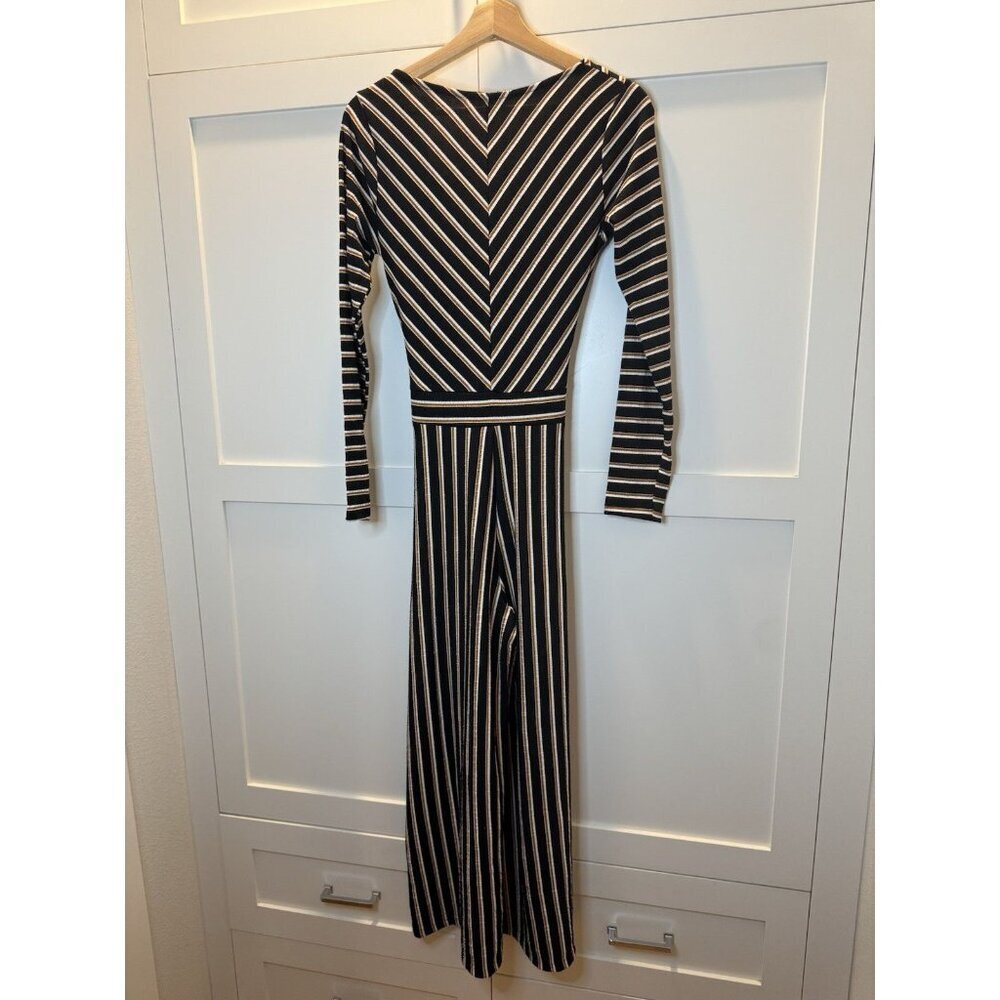 NWT Pull & Bear Black Striped Wide Leg Knit Jumpsuit Sz S Boho Festival - Picture 7 of 8